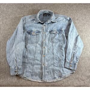 VINTAGE Gap Denim Mens Shirt Blue Button Up Long Sleeve Overshirt Western Large